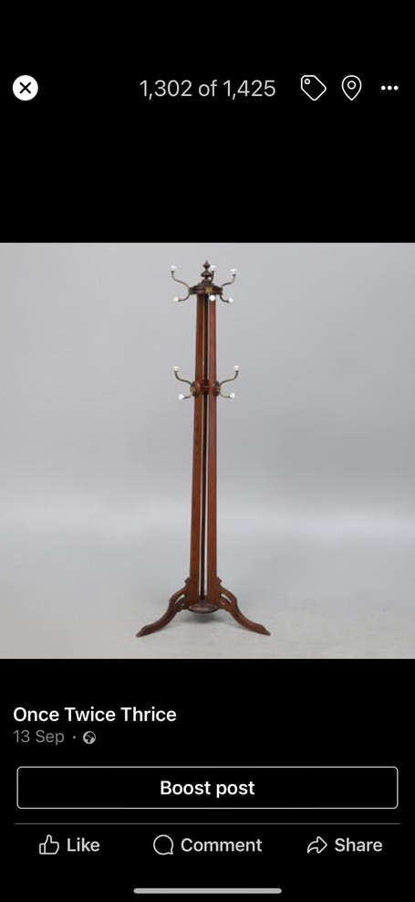 A stained pine hat and coat stand, late 19th / early 20th century.